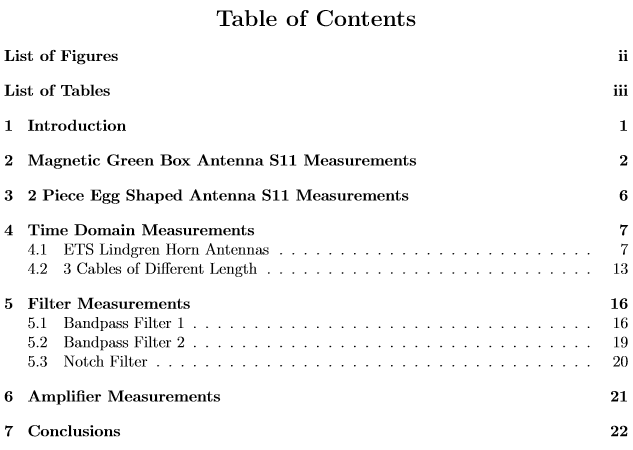 Planar 304/1 Network Analyzer Initial Testing Table of Content